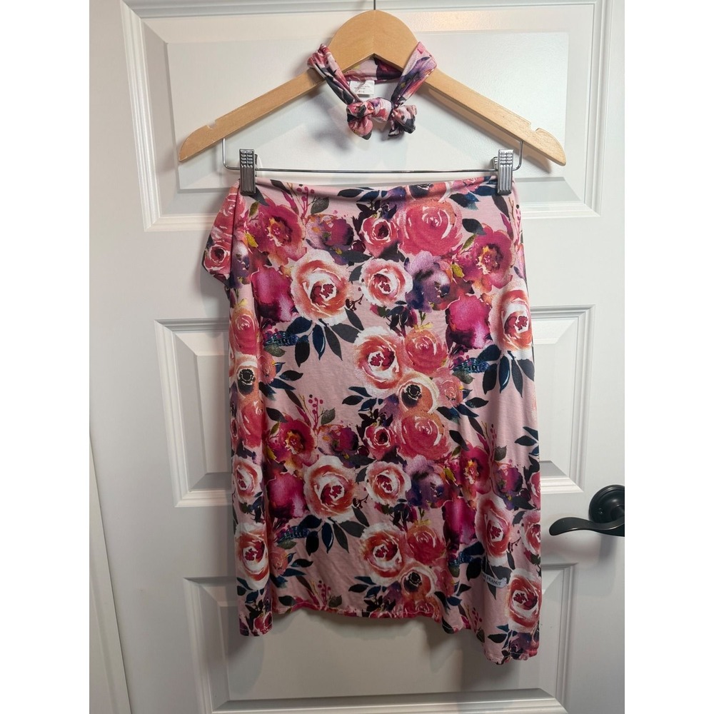 Posh Peanut Pink Floral Rose Bamboo Viscose Swaddle Blanket and Headband Set